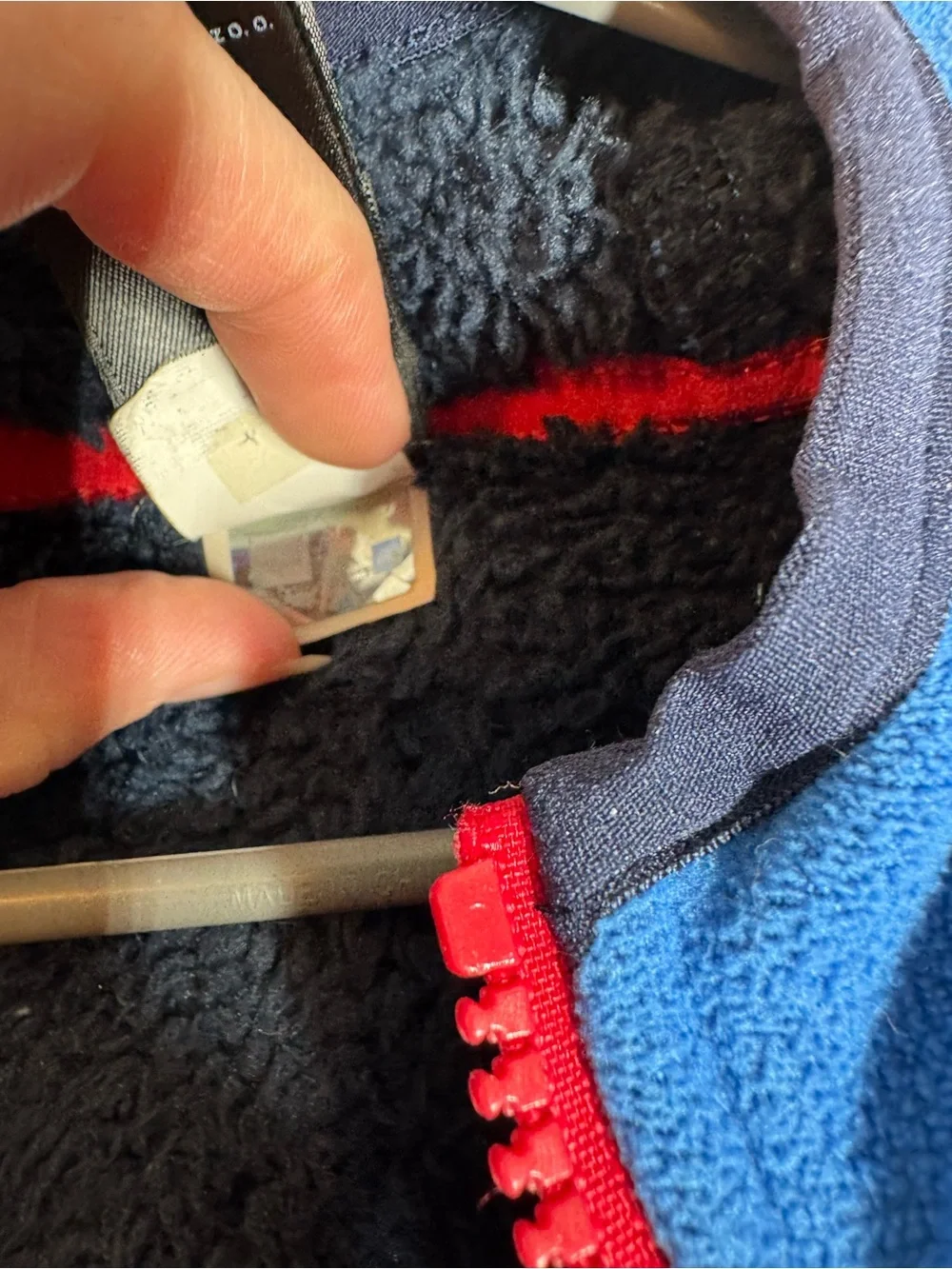 The north face baby boys blue teddy fleece lined zip up hooded jacket 12-18 mo.